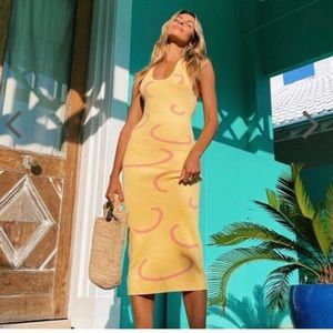 VERGE GIRL YELLOW HALTER NECK MIDI DRESS